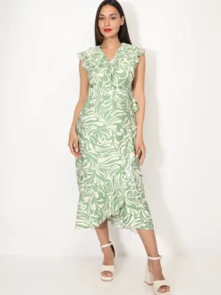 Discount La Modeuse Robe portefeuille à imprimé et volants Vertclair