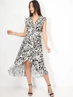 Online La Modeuse Robe portefeuille à imprimé et volants Noir