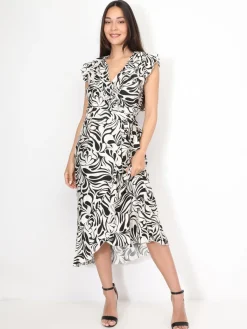 Online La Modeuse Robe portefeuille à imprimé et volants Noir