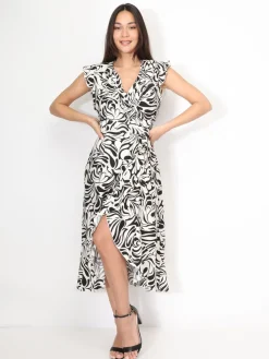 Online La Modeuse Robe portefeuille à imprimé et volants Noir