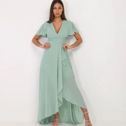 New La Modeuse Robe portefeuille à manches papillons Vertclair