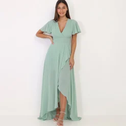 New La Modeuse Robe portefeuille à manches papillons Vertclair