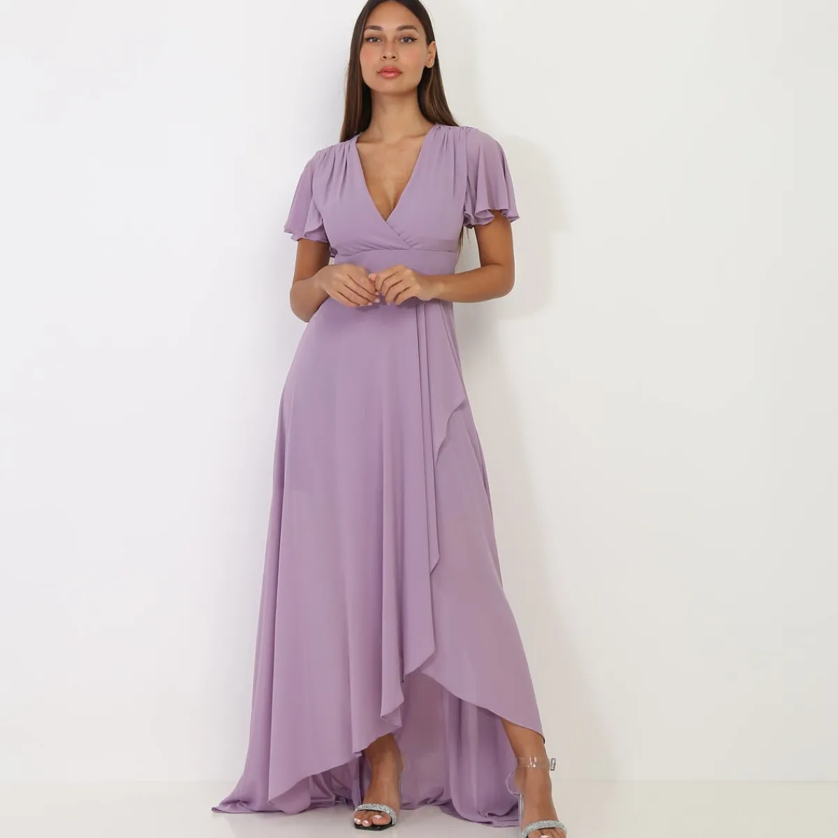 Clearance La Modeuse Robe portefeuille à manches papillons Parme