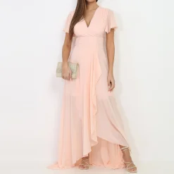 La Modeuse Robe portefeuille à manches papillons Rose