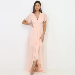 La Modeuse Robe portefeuille à manches papillons Rose