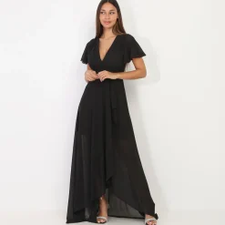 La Modeuse Robe portefeuille à manches papillons Noir