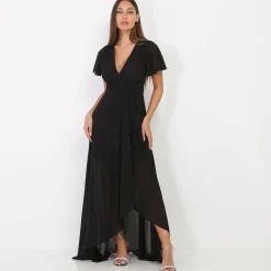 La Modeuse Robe portefeuille à manches papillons Noir
