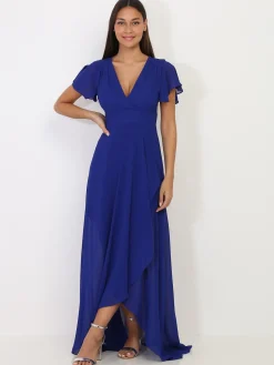 Hot La Modeuse Robe portefeuille à manches papillons Bleu