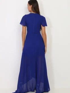 Hot La Modeuse Robe portefeuille à manches papillons Bleu