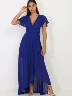 Hot La Modeuse Robe portefeuille à manches papillons Bleu