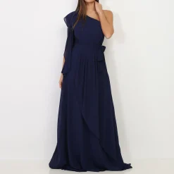 Hot La Modeuse Robe portefeuille à manche asymétrique BleuMarine