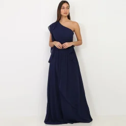 Hot La Modeuse Robe portefeuille à manche asymétrique BleuMarine