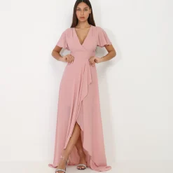 Outlet La Modeuse Robe portefeuille à manches papillons VieuxRose