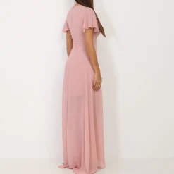 Outlet La Modeuse Robe portefeuille à manches papillons VieuxRose