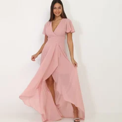 Outlet La Modeuse Robe portefeuille à manches papillons VieuxRose
