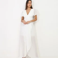 Discount La Modeuse Robe portefeuille à manches papillons Blanc