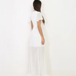 Discount La Modeuse Robe portefeuille à manches papillons Blanc