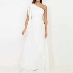 Clearance La Modeuse Robe portefeuille à manche asymétrique Blanc
