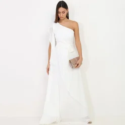 Clearance La Modeuse Robe portefeuille à manche asymétrique Blanc