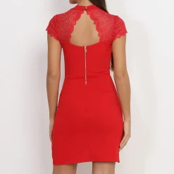 Online La Modeuse Robe portefeuille avec encolure dentelle Rouge