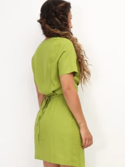 New La Modeuse Robe portefeuille en lin VertOlive