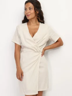 Hot La Modeuse Robe portefeuille en lin Beige