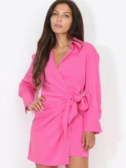 Best La Modeuse Robe portefeuille fluide à nouer Fuchsia
