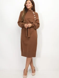 Best La Modeuse Robe pull à ceinture et boutons Marron
