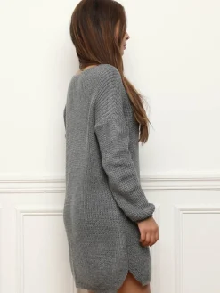 Outlet La Modeuse Robe pull ample à col v grisfoncé