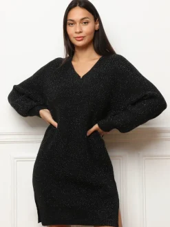 New La Modeuse Robe pull avec fils brillants Noir
