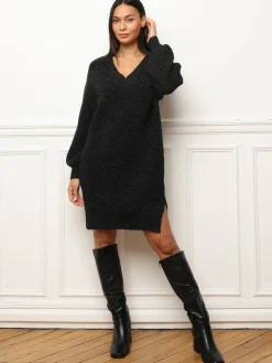 New La Modeuse Robe pull avec fils brillants Noir