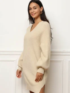 Hot La Modeuse Robe pull avec fils brillants Taupe