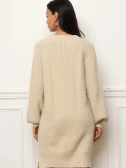 Hot La Modeuse Robe pull avec fils brillants Taupe