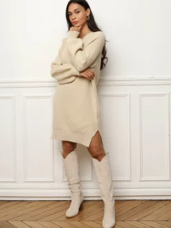 Hot La Modeuse Robe pull avec fils brillants Taupe
