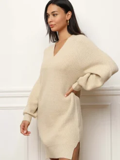 Hot La Modeuse Robe pull avec fils brillants Taupe