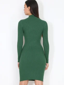 Hot La Modeuse Robe pull côtelée moulante Vertfoncé