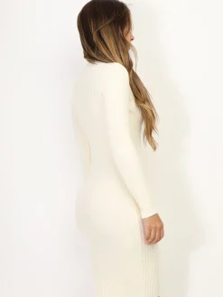 Hot La Modeuse Robe pull côtelée moulante Beige