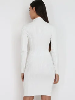 Discount La Modeuse Robe pull côtelée moulante Blanc