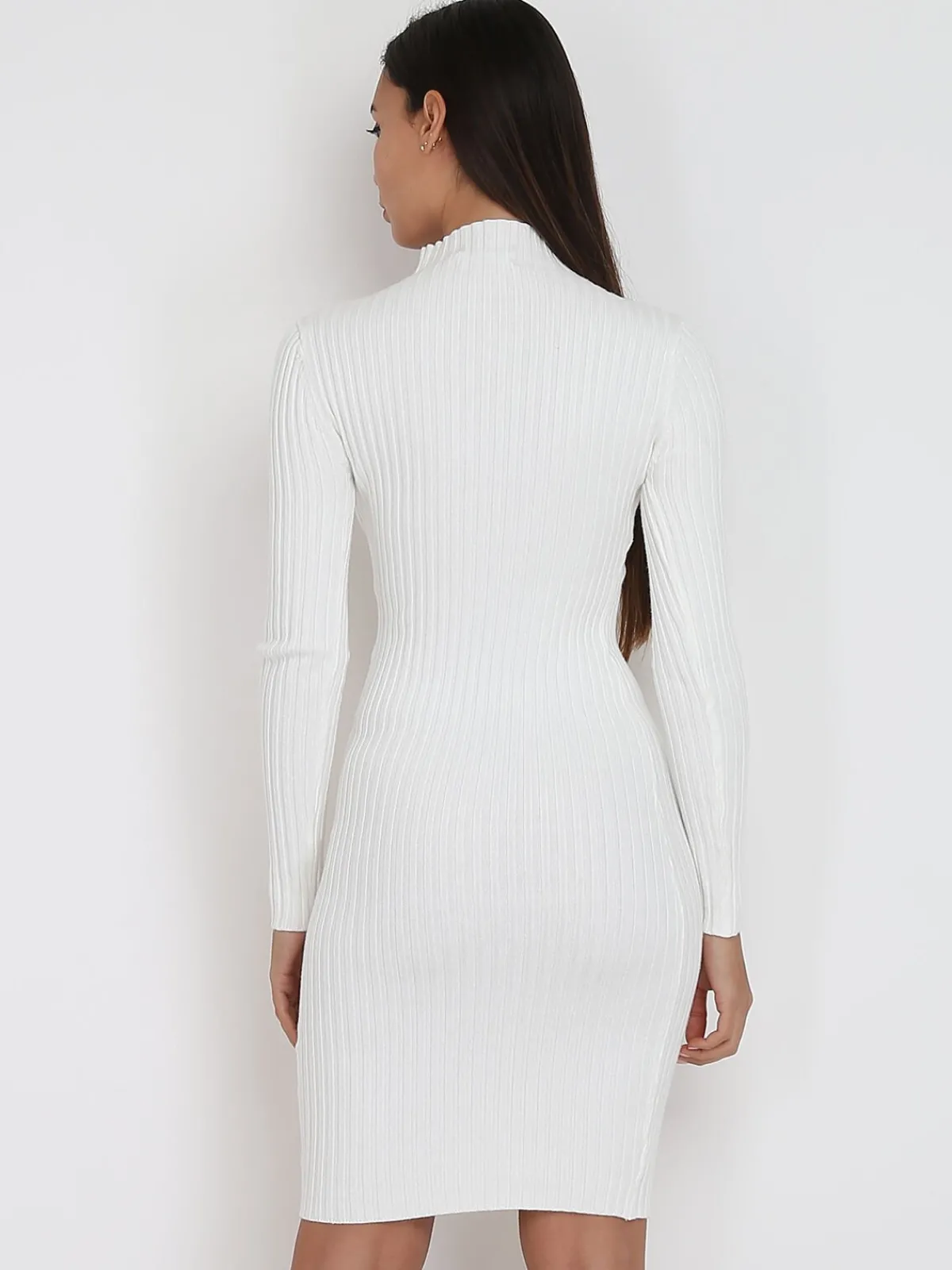 Discount La Modeuse Robe pull côtelée moulante Blanc
