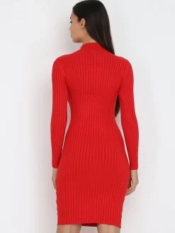 La Modeuse Robe pull côtelée moulante Rouge