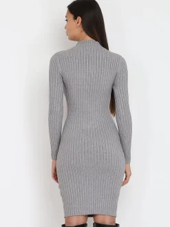 La Modeuse Robe pull côtelée moulante Gris