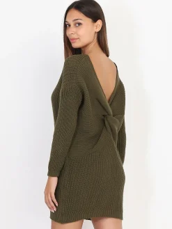 Sale La Modeuse Robe pull dos torsadé Kaki