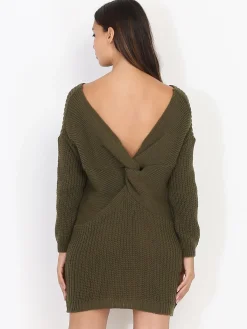 Sale La Modeuse Robe pull dos torsadé Kaki