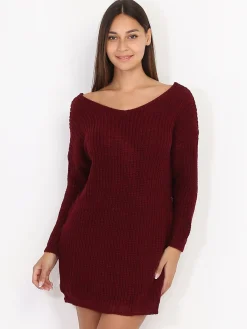 New La Modeuse Robe pull dos torsadé Bordeaux