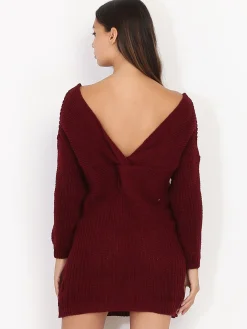 New La Modeuse Robe pull dos torsadé Bordeaux