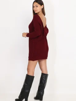 New La Modeuse Robe pull dos torsadé Bordeaux