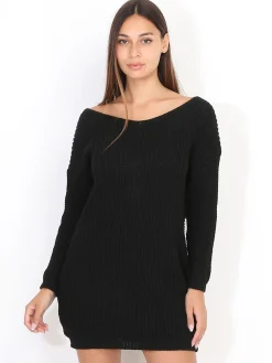 La Modeuse Robe pull dos torsadé Noir