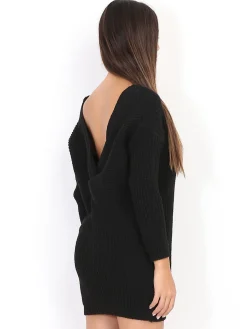 La Modeuse Robe pull dos torsadé Noir