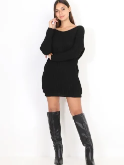 La Modeuse Robe pull dos torsadé Noir