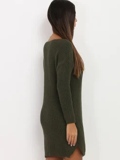 La Modeuse Robe pull en maille Kaki
